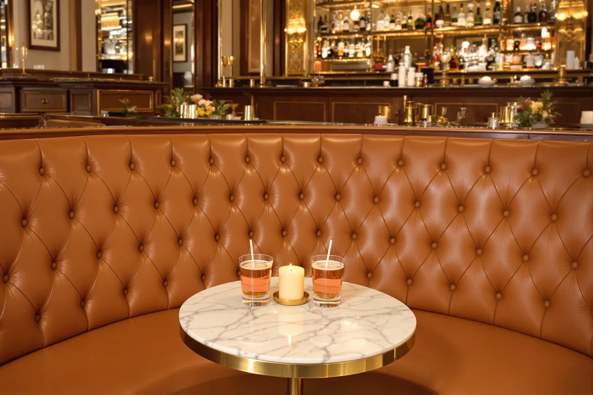 A corner table at a bar. AI-generated image.